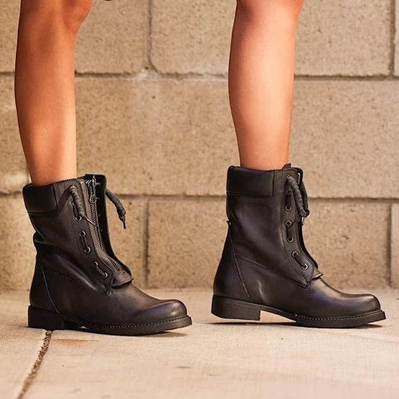 Vintage Foundry Filo Biker Boots New Black Leather Moto Bikercore Free People - Picture 1 of 12